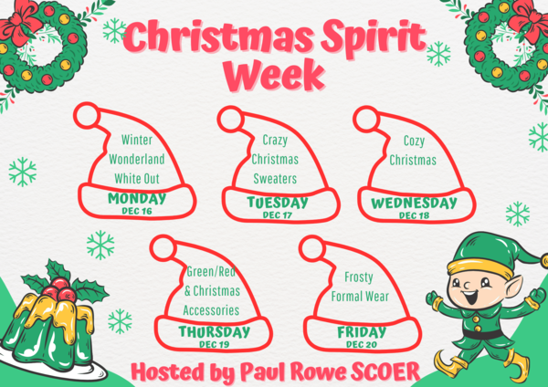 Christmas graphic sharing information about spirit week