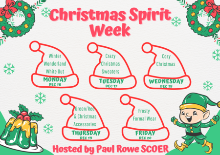 Christmas graphic sharing information about spirit week