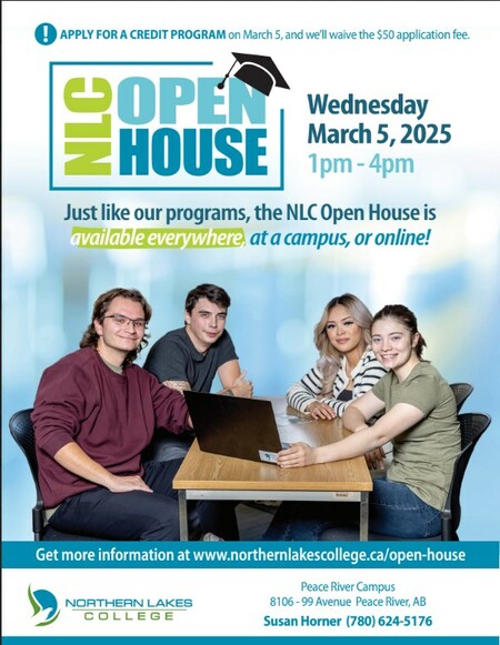 Northern Lakes College infographic describing details of their open house on Mar. 5th