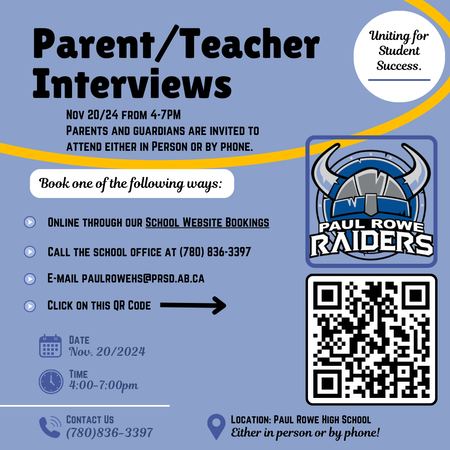 Infographic of the available ways parents & guardians can sign up for parent teacher interviews.